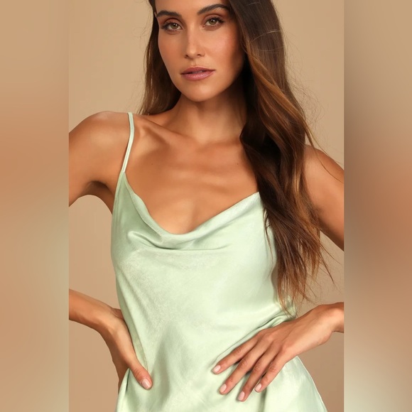 Lulus Mint open back cowl neck midi slip dress. - Picture 5 of 8